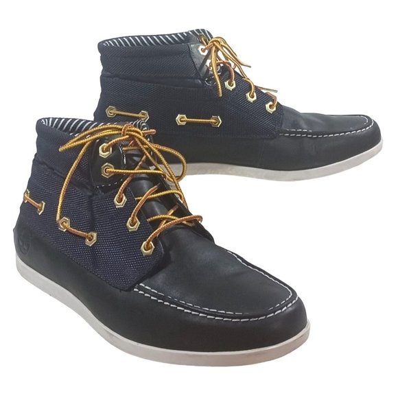 Timberland Black Newmarket Canvas Leather 4 Eye Nautical Boots Deck Shoe…